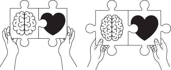 One Line Human Brain and Heart hand Vector design