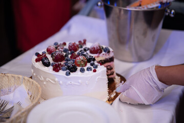 Nakładanie tortu owocowego © Katarzyna