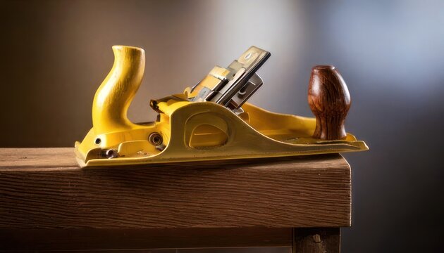 Vintage Woodworking Hand Plane Tool on Wooden Surface.