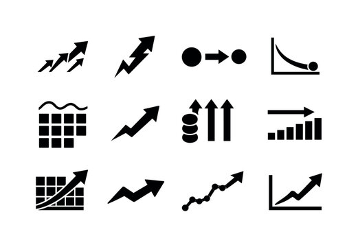 Periodic trends. Solid icon set of periodic trends: electronegativity trend, ionization energy arrow, atomic radius change, electron affinity