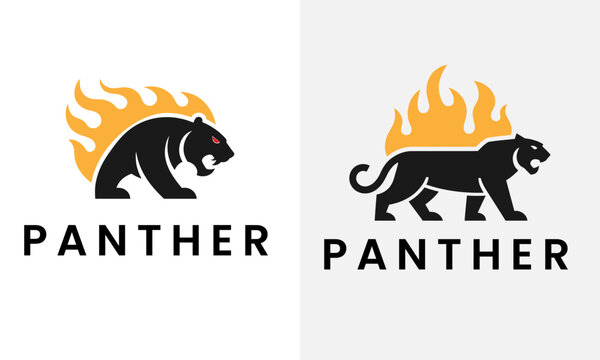 Panther silhouette logo icon. Lion roar symbol. Cougar fang emblem. Abstract wild cat attack brand identity label.