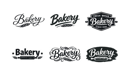 Obraz premium Rustic bakery logo lettering. Set lettering. harmonious lettering variations of the same emblematic concept, each with different artistic