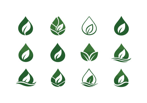 spa wellness. Icon set. Set Logo of spa wellness: leaf and water droplet. harmonious logo variations of the same emblematic concept, each