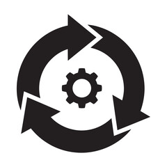 Agile workflow process with gear icon showing continuous improvement and development cycle