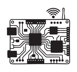 Circuit board with wireless chip microprocessor and connected electronic components