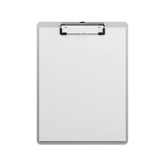 Empty transparent clipboard with metal clip isolated on white background