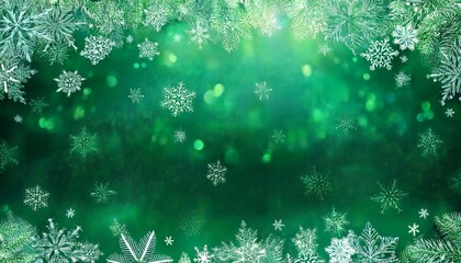 Green Christmas Background With Snowflakes