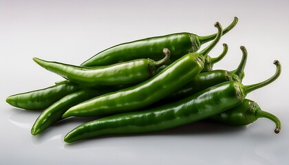 A Cluster Of Long Slender Green Chili Peppers Arranged On A Transparent Background Presented As A Fresh Natural Food Ingredient