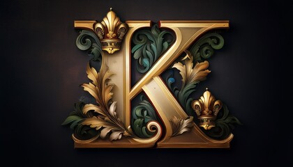 Vintage Letter K Monogram With Fleur De Lis Crown And Floral Flourishes