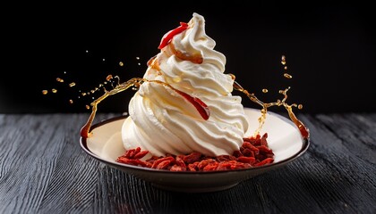 Swirling Vanilla Soft Serve With Goji And Syrup Splash