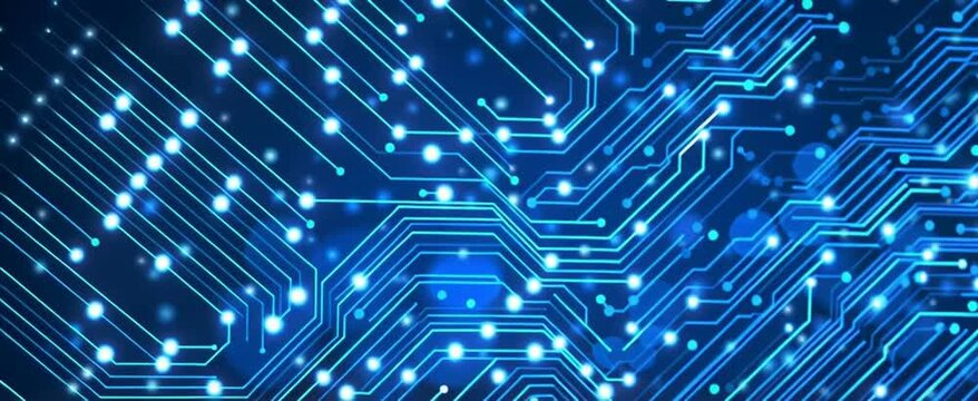 abstract blue circuit board background vector presentation design with copy space for text and image, a technology digital concept background with dots and light connections to a network Generative AI