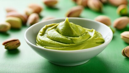 Smooth Vibrant Green Pistachio Paste In A Bowl Gourmet Bright