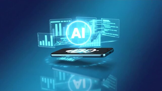 AI chat bots: Capturing the essence of modern innovation, a smartphone acts as the catalyst for an advanced AI.