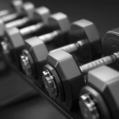 Fototapeta premium Close-up gym dumbbells rack fitness equipment