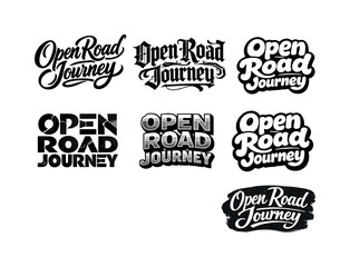 Fototapeta premium Creative Lettering Grid. Open road journey. Set lettering. harmonious lettering variations of the same emblematic concept, each with different artistic