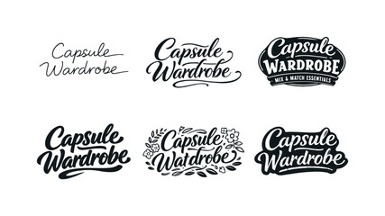 Fototapeta premium Capsule wardrobe lettering. Set lettering. harmonious lettering variations of the same emblematic concept, each with different artistic