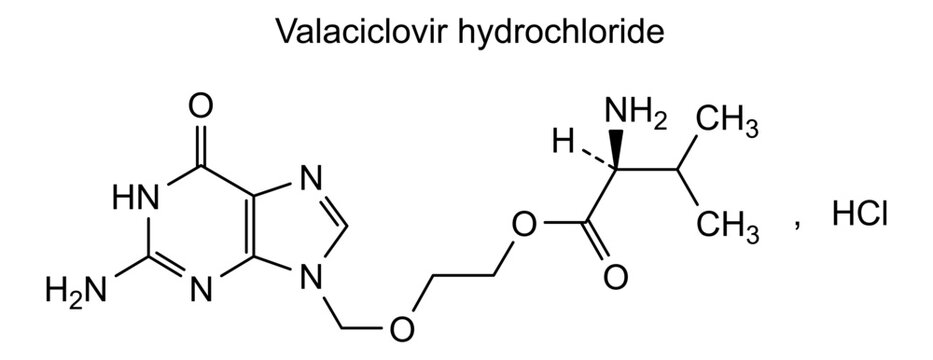 Valaciclovir hydrochloride, chemical structure of valaciclovir hydrochloride, drug substance