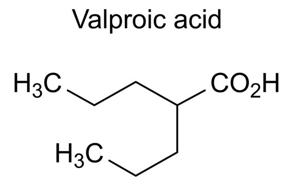 Valproic acid, chemical structure of valproic acid, drug substance