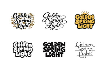 Obraz premium Golden spring light. Set lettering. harmonious lettering variations of the same emblematic concept, each with different artistic