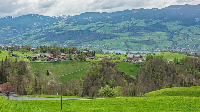 Time lapse, alpine mountain village. A pilgrimage site within the municipality of Sachseln, Flueli-Ranft, canton Obwalden, Switzerland.