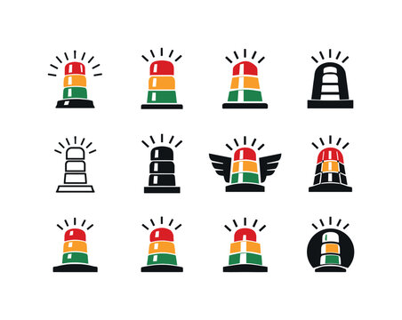 Safety warning lights. Icon set. Set Logo of Safety warning lights: industrial signal light tower. harmonious logo variations of the same
