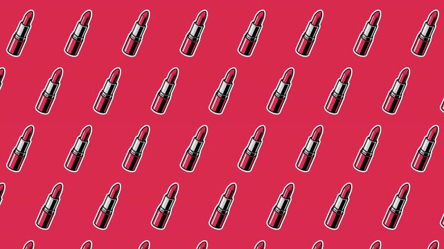Seamless Lipstick Sticker Pattern Background &ndash; Repeating Makeup Icons, Beauty Cosmetics Pop Art Design