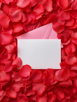 card with red rose pedals