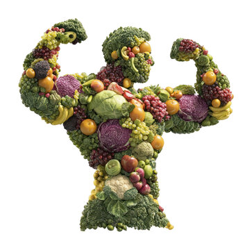PNG Muscular figure made of vegetables.