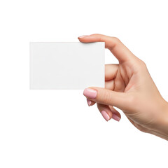 Obraz premium Hand holding a blank white business card isolated on transparent background