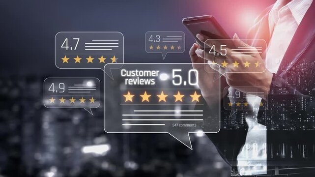 Customer centric review and rating system support product review, digital rating concept, and customer give good trust by visualizing people choice through stars and feedback content technology Marrow