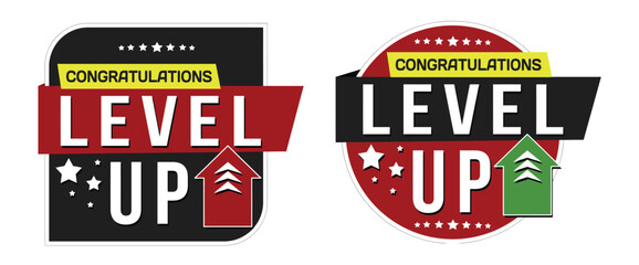 Level up labels set on white background