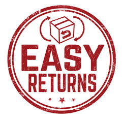 Easy returns grunge rubber stamp on white