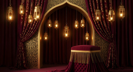 Enchanted garden wedding venue with glowing lanterns and elegant decor Vector