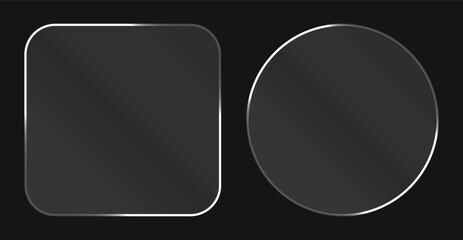 Liquid glass smartphone icon interface isolated for dark theme. White ui light frame square and circle banner with glow stroke. Control center widget for smartphone and web app, vector