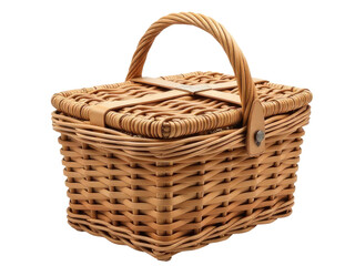 Obraz premium A simple wicker basket with a handle on a clean white background