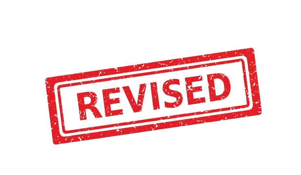 A red rubber stamp with the word revised on a for indicating document revisions