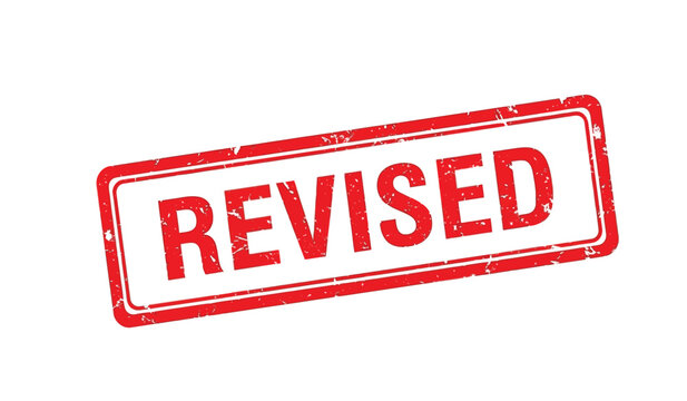 Red rubber stamp with the word revised on for editing purposes