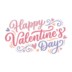 Fototapeta premium Soft pastel Happy Valentine’s Day typography with ornamental swirls and heart elements. Flat vector illustration with a gentle romantic and cheerful mood