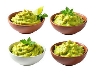 Obraz premium Fresh guacamole served in bowls with lime wedges for dipping