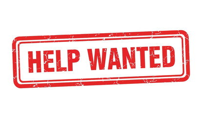 A red help wanted sign on a with a distressed texture