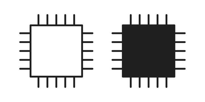 Computer microchip icon in black solid style. linear symbol.