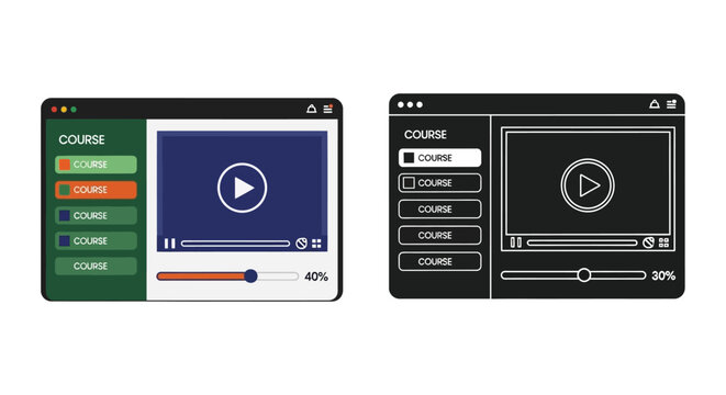 Two mockups of online course video players with progress bars displayed