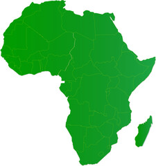 Green silhouette of the african continent against a white background