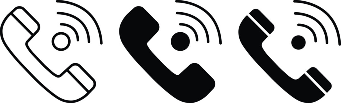 Global telecommunication handset with signal waves for customer service and mobile business call hotline Vector Silhouette and Pictogram Icon Set.eps