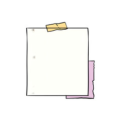 Hand Drawn Sticky Note Paper with Tape and Tab Illustration