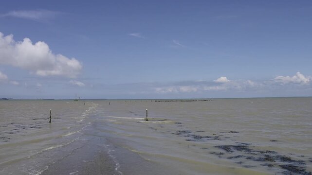 Passage du Gois, France. Street flooded with water. France.