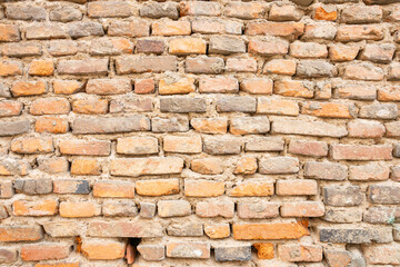 Obraz premium Rough Brick Wall Texture With Weathered Orange and Gray Stones For Architecture Backdrops and Design