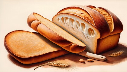 Bread Bakery Menu Oil Pastel Illustration With Background