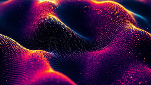 Colorful abstract waves created using dynamic particles in motion form captivating patterns that evoke sensations of depth, energy, and vibrant creativity. Explore this stunning visual journey.