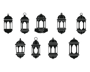 Obraz premium Collection of seven black silhouette lanterns or lamps